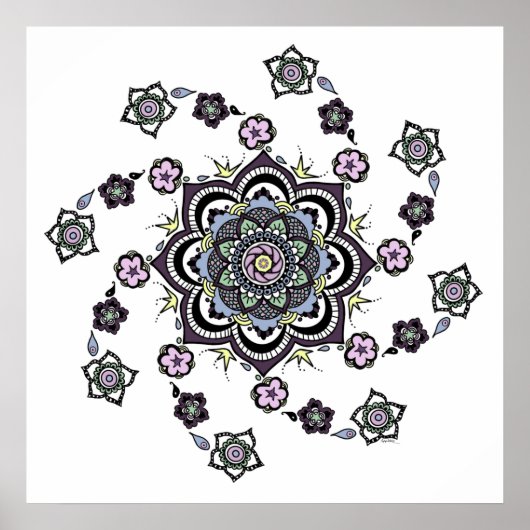 Poster Mandala de fleurs en spirale moderne (Devant)