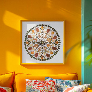Poster Mandala de fleurs pressées l Botanique florale d'a