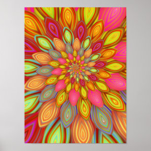 Poster Mandala de fleurs psychédéliques - Flore arc-en-ci