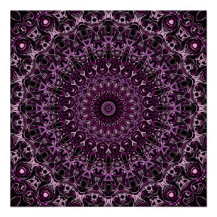 Poster Mandala de rose rose et noire avec géométrie flora
