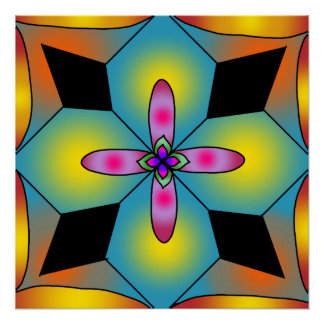 Poster Mandala de style de carreaux colorés