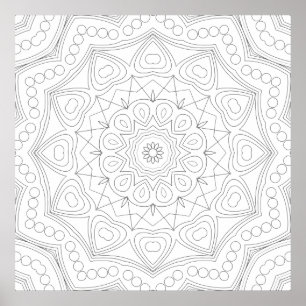 Poster Mandala de symétrie de pétale de cœur à colorier A
