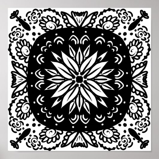 Poster Mandala Doodle Art noir blanc (Devant)