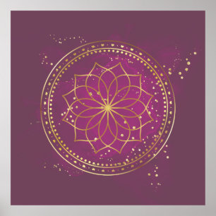 Poster Mandala d'or sur la prune Elégante Géométrie Sac