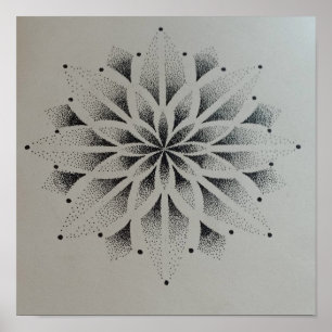 Poster mandala dotwork moderne noir et blanc