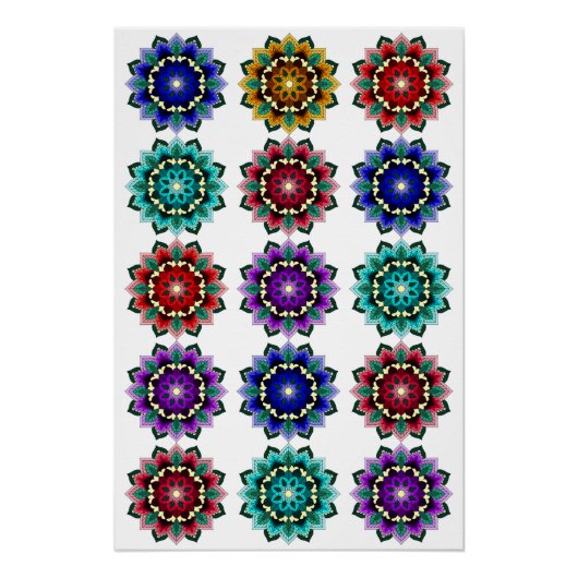 Poster Mandala en différentes couleurs (Devant)