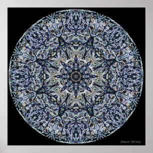 Poster Mandala en verre de couleur bleu