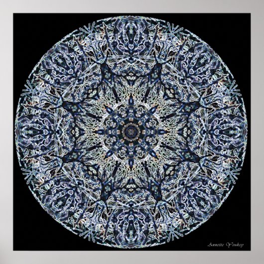 Poster Mandala en verre de couleur bleu (Devant)