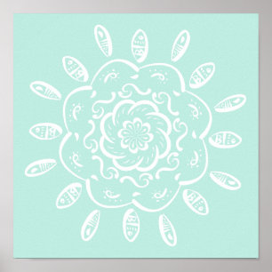 Poster Mandala en verre marin