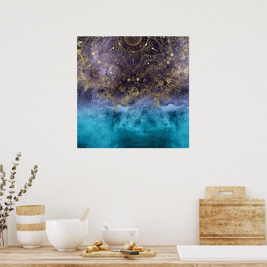 Poster Mandala et confetti à fleurs d'or (Cuisine)