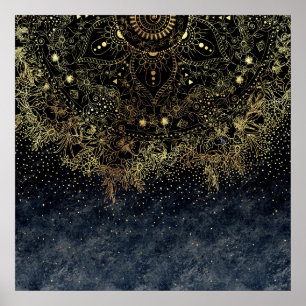 Poster Mandala et confetti floraux d'or