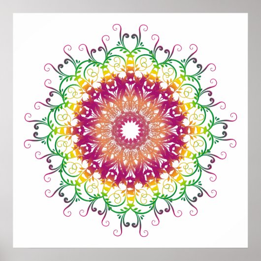 Poster mandala ethnique fleuri multicolore. (Devant)