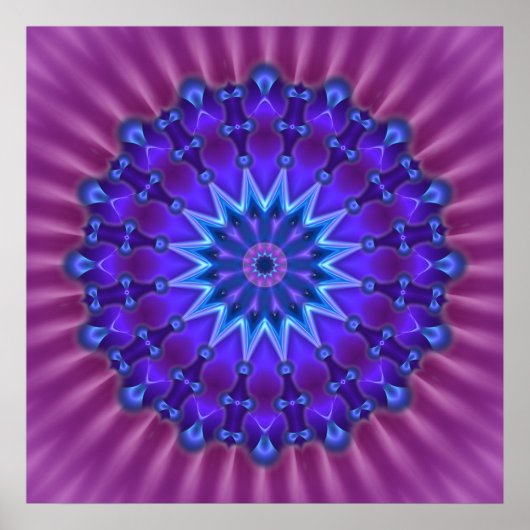 Poster Mandala étoile en bleu | fleur magenta (Devant)