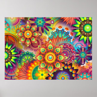 POSTER MANDALA FLORAL ABSTRAIT PSYCHEDELIQUE | ART BOHO