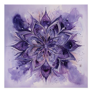 Poster Mandala floral aquarelle violet