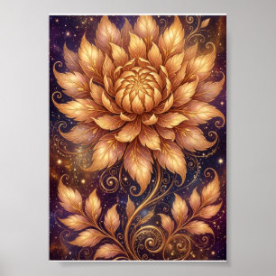 Poster Mandala Floral Artistique Fleur de Lotus Doré Flee