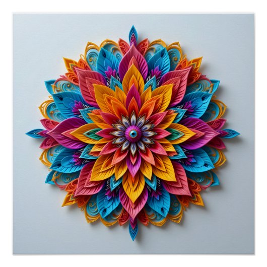 Poster Mandala floral futuriste (Devant)