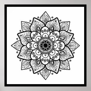 Poster Mandala Floral Noir En Blanc