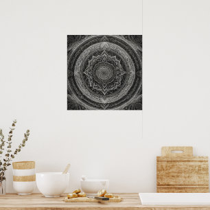 Poster Mandala floral noir et blanc
