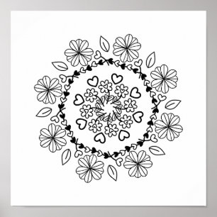 Poster Mandala floral noir simple sur un arrière - plan b