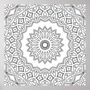 Poster Mandala Floral Orné avec Dessin de Bordure à Festo