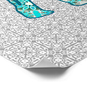 Poster Mandala flower elephant - turquoise, grey & white (Coin)