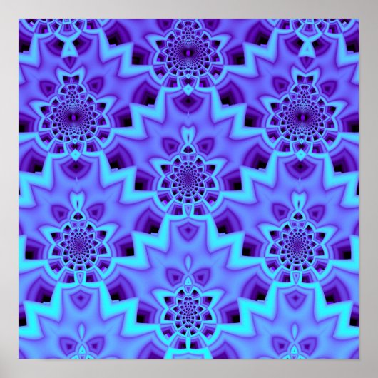 Poster Mandala fractal géométrique bleu pervenche (Devant)