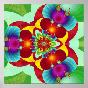 Poster Mandala fractal kaleidoscope symétrique en couleur