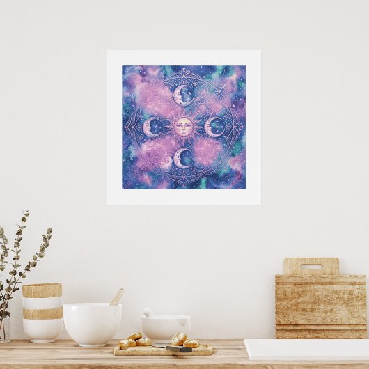 Poster Mandala Galaxie Nébuleuse Soleil & Lune Céleste (Cuisine)