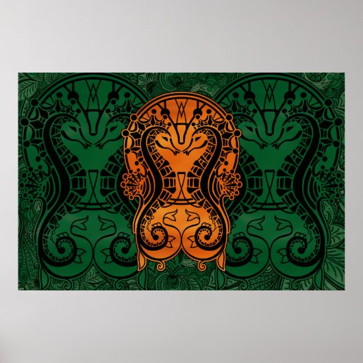 Poster Mandala gold Dreamcatcher Seahorse concept art (Devant)