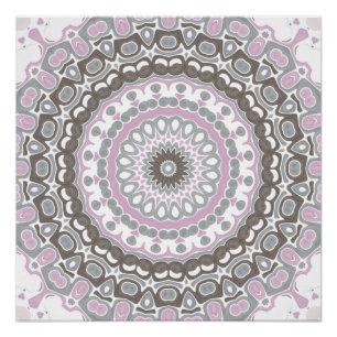 Poster Mandala Gris Clair et Rose Pâle