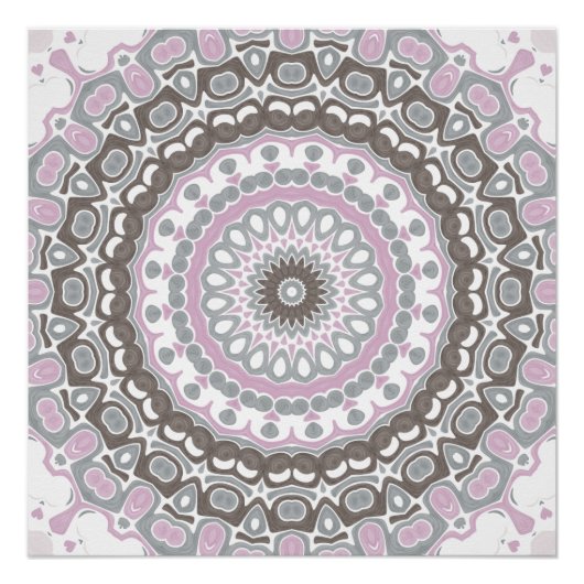 Poster Mandala Gris Clair et Rose Pâle (Devant)