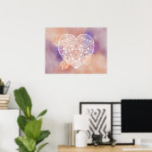 Poster Mandala Heart Soft Peach Purple Aquarelle Imprimer (Bureau à domicile)