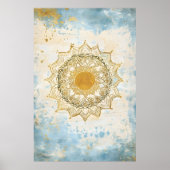 Poster mandala indien aux teintes turquoise et orange (Devant)