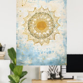 Poster mandala indien aux teintes turquoise et orange (Bureau à domicile)