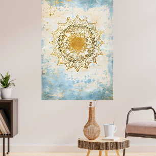 Poster mandala indien aux teintes turquoise et orange
