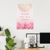 Poster Mandala indien en or rose lotus bienvenue mariage  (Bureau à domicile)