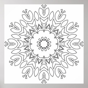 Poster Mandala Inspiré de Lotus avec Formes Organiques Fl