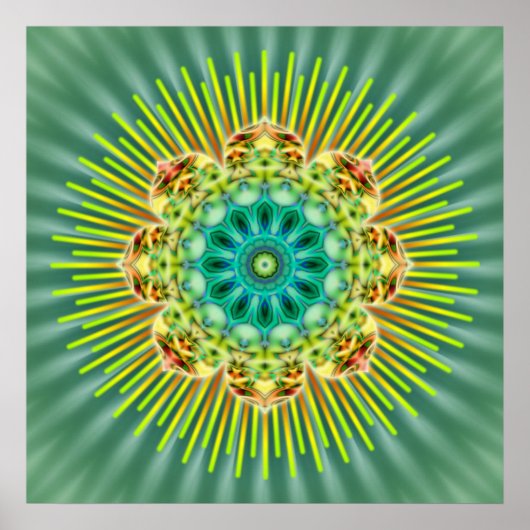 Poster Mandala jaune vert | fleur verte (Devant)
