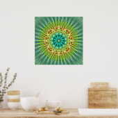 Poster Mandala jaune vert | fleur verte (Cuisine)