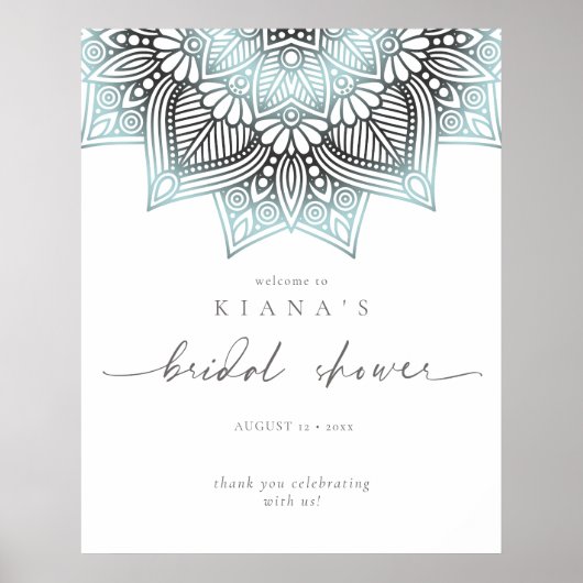 Poster Mandala Lace Bridal Shower Welcome Lt. Blue ID968  (Devant)