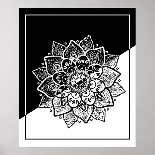 Poster Mandala moderne géométrique noir & blanc (Devant)