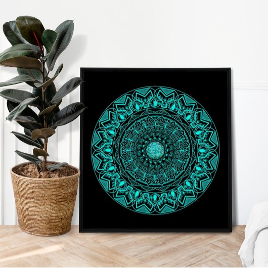 Poster Mandala Moderne Turquoise Noir Élégant 