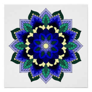 Poster Mandala Motif 02 en bleu foncé