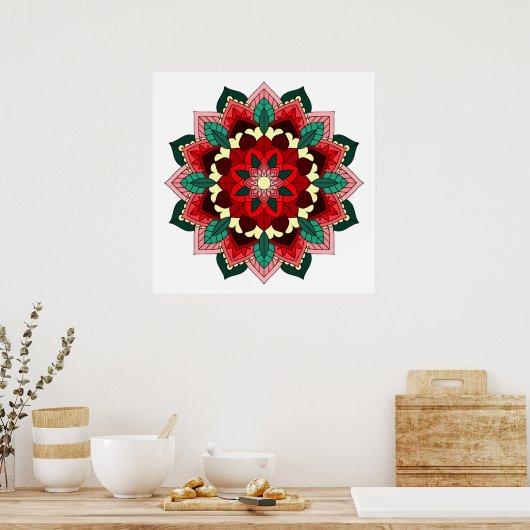 Poster Mandala Motif 02 en rouge (Cuisine)