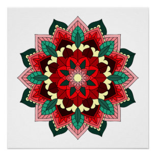 Poster Mandala Motif 02 en rouge