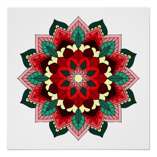 Poster Mandala Motif 02 en rouge (Devant)