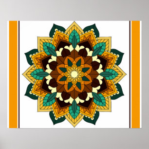 Poster Mandala Motif 2002 en jaune et bronzette