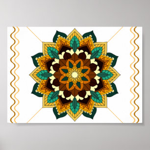 Poster Mandala Motif 2002 en jaune et bronzette