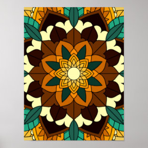 Poster Mandala Motif 2002 en jaune et bronzette
